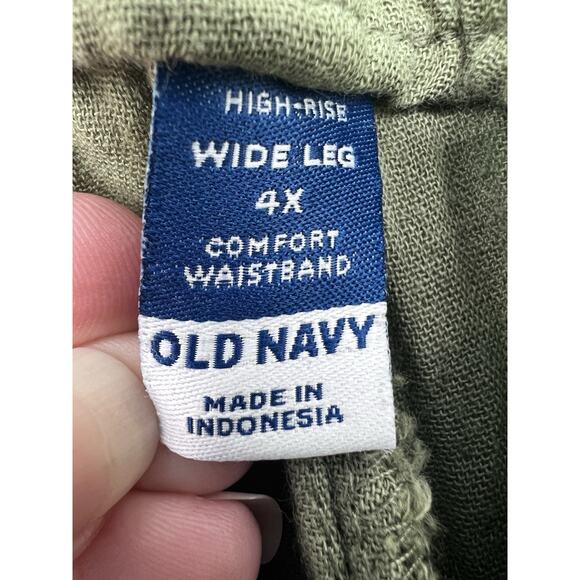 Old Navy High-Waisted Crinkle Gauze Super Wide-Leg Pants Size 4X Olive Green - Picture 6 of 11